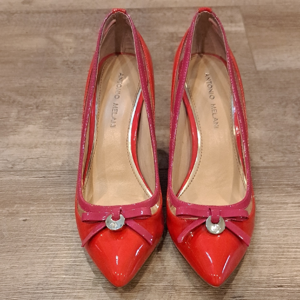 ANTONIO MELANI Red Patent Heels with Bow Accent